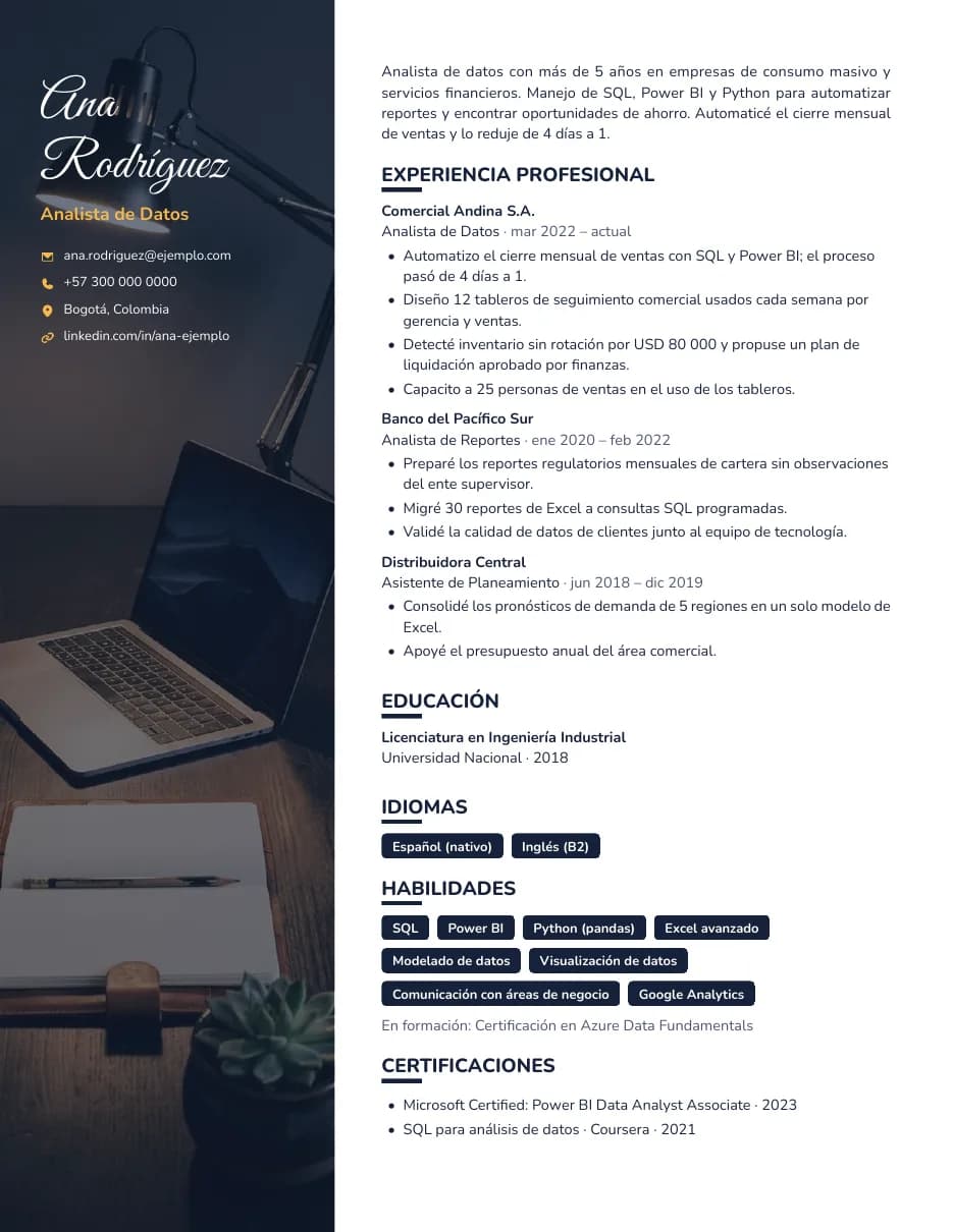 CV de ejemplo con la plantilla Ambiente