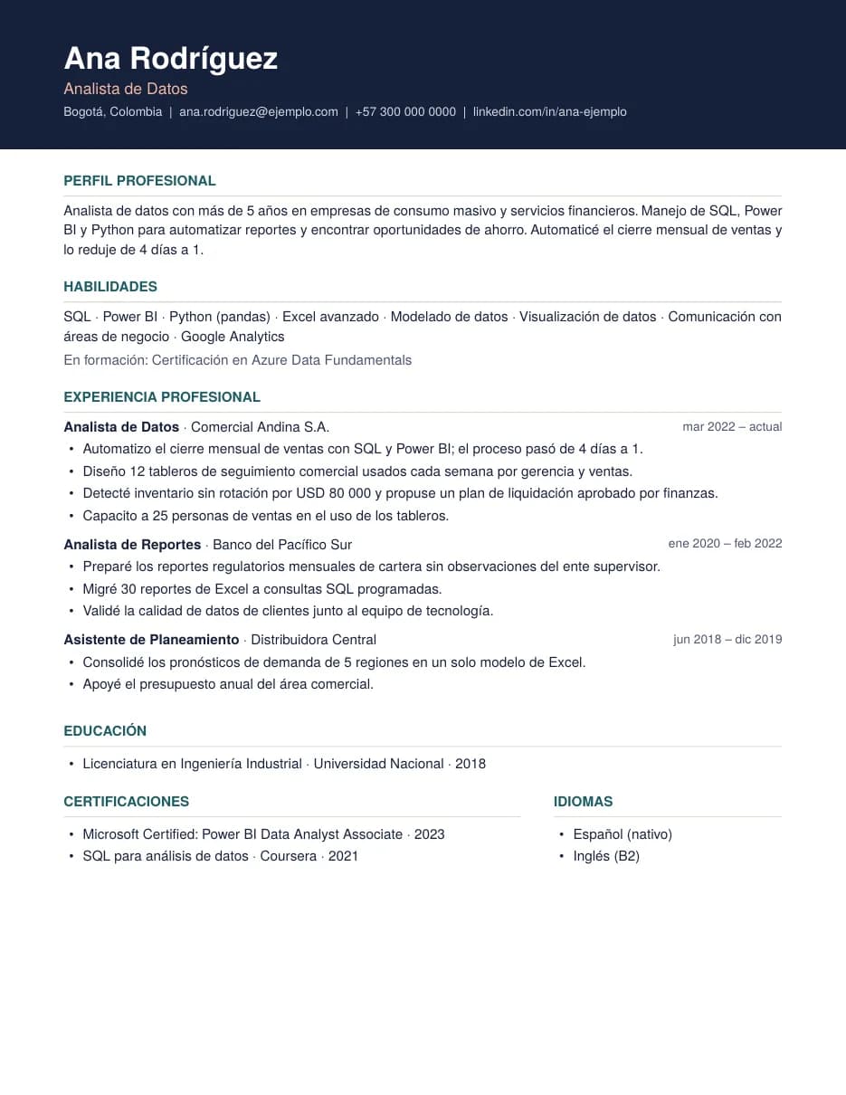CV de ejemplo con la plantilla Clásico
