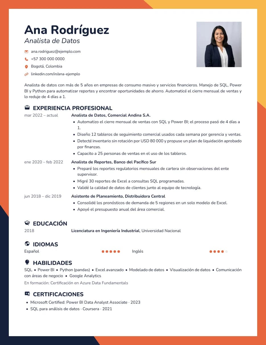 CV de ejemplo con la plantilla Marco